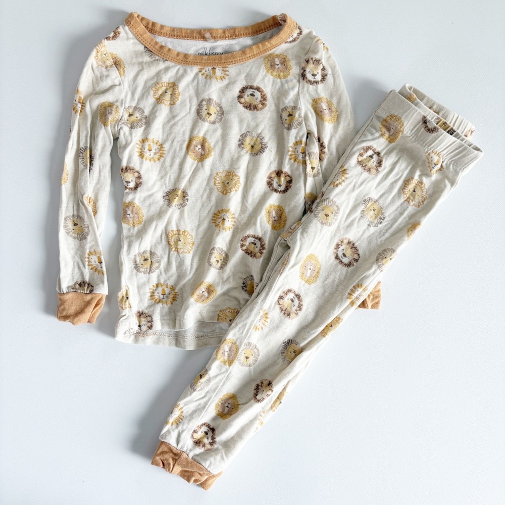 Milkberry Baby Lion Animal Print Neutral Safari Bamboo Pajama Set Size‎ 12M